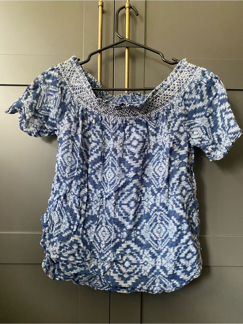 Blue Patterned Off-Shoulder Women's Top